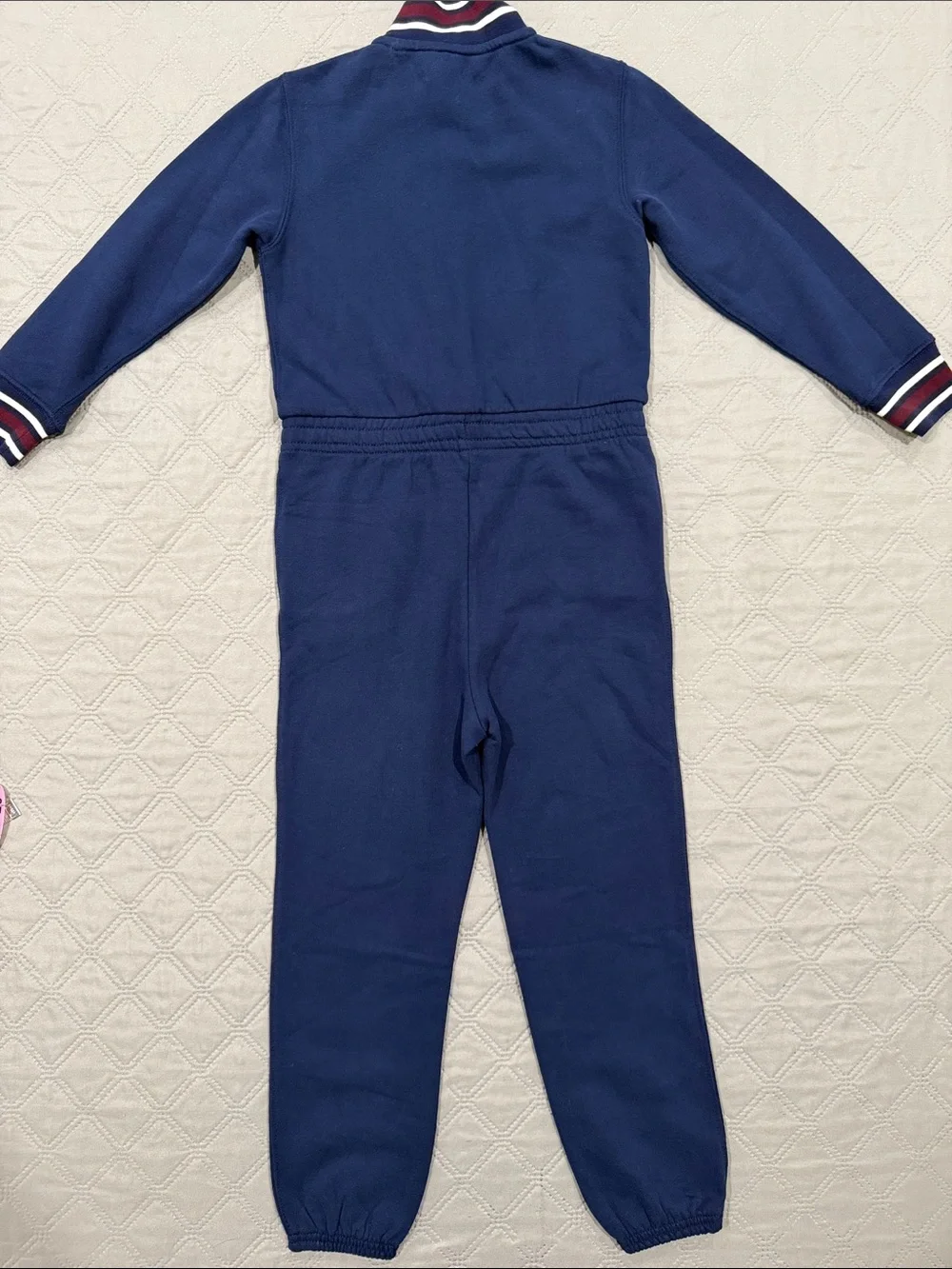 Ralph Lauren Navy Girls Long Sleeve Jumpsuit with Stripe Trim